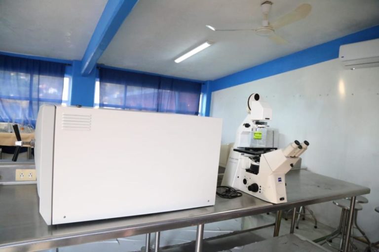 Microscopio e incubadora en el laboratorio de biología de CEUSJIC