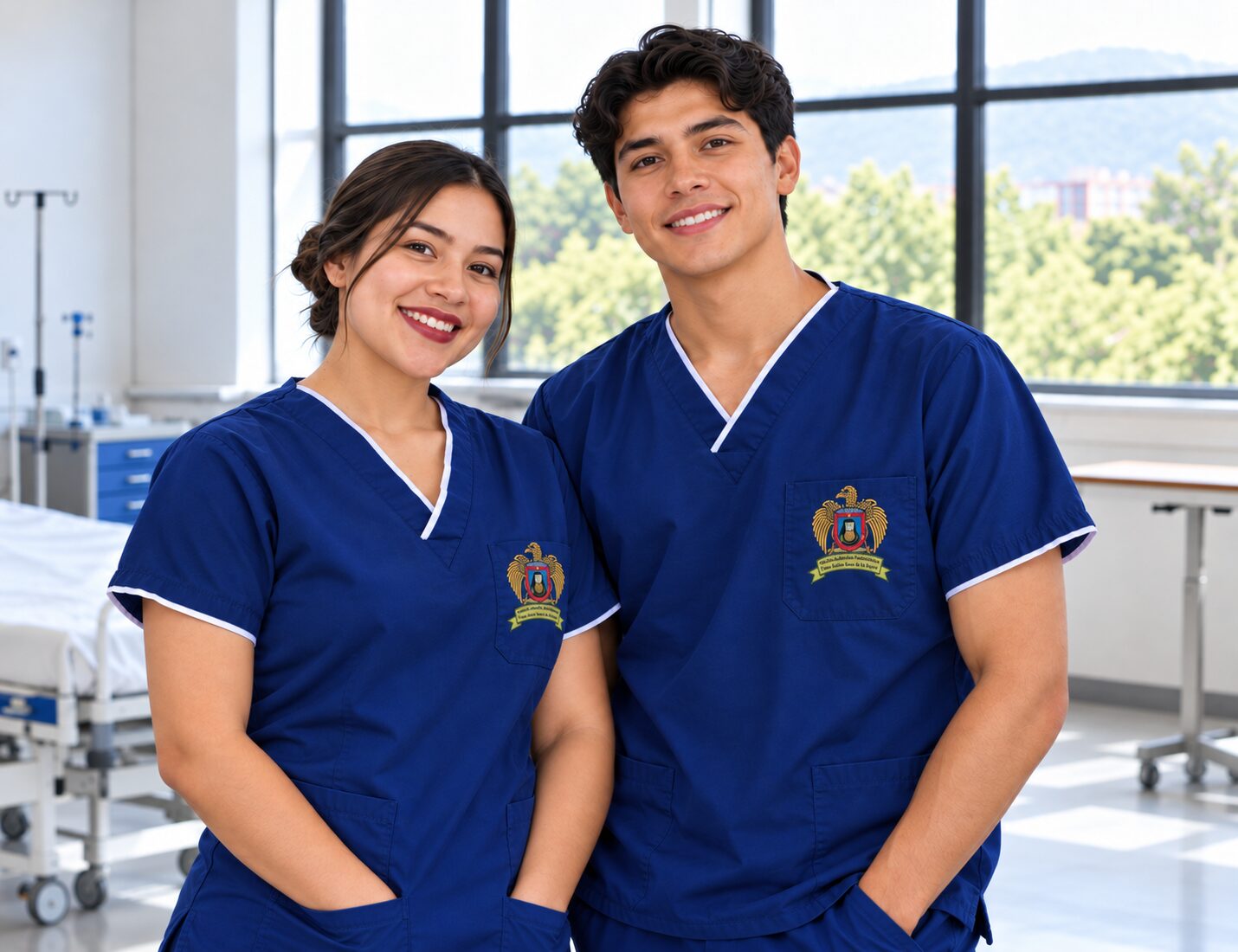 Estudiantes de enfermería de CEUSJIC sonriendo en el aula de prácticas clínicas